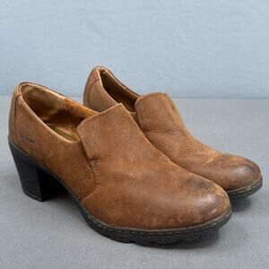 Born Concept Shoes Womens 10 Carla Slip On Booties Clogs Brown Leather Chunky